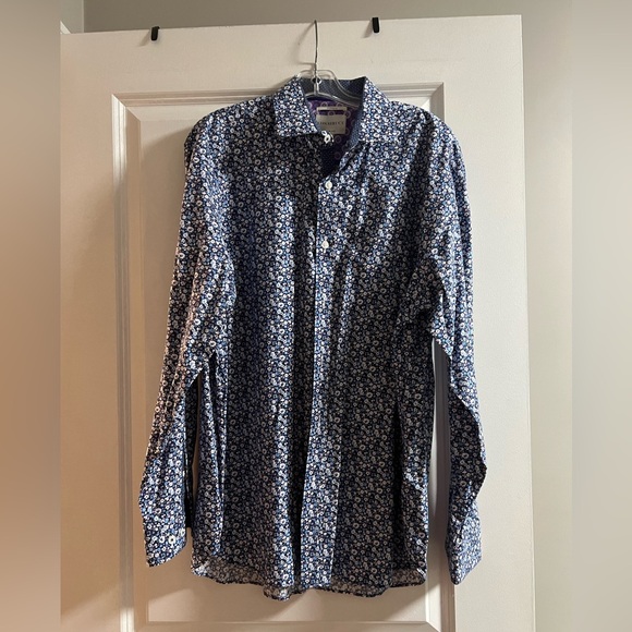 Navy Floral Button-Down Shirt - Picture 1 of 4